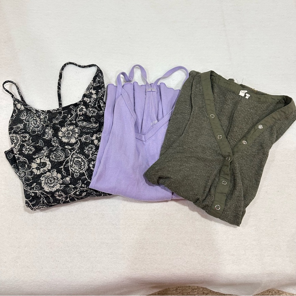 Urban Outfitters Black Floral, Lavender, and Olive Green Camisole Trio